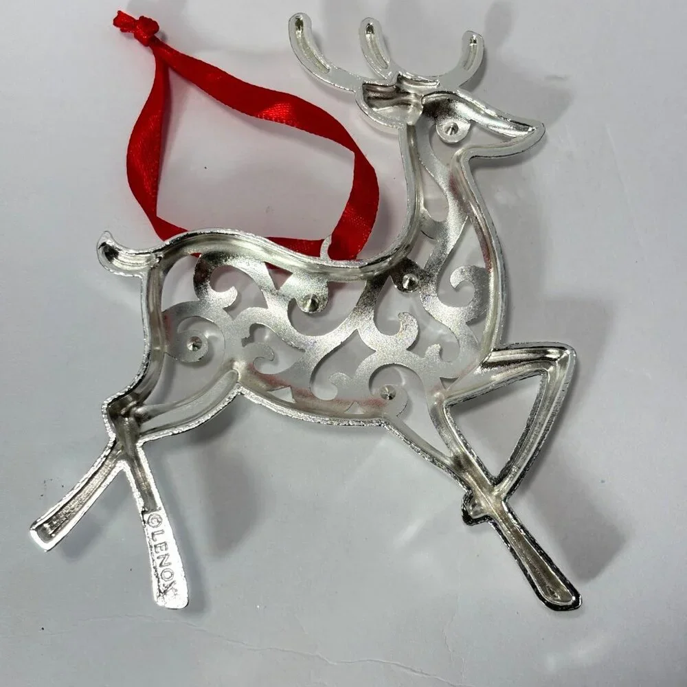 Lenox Sparkle & Scroll Multi Crystal Silver plated Reindeer Ornament